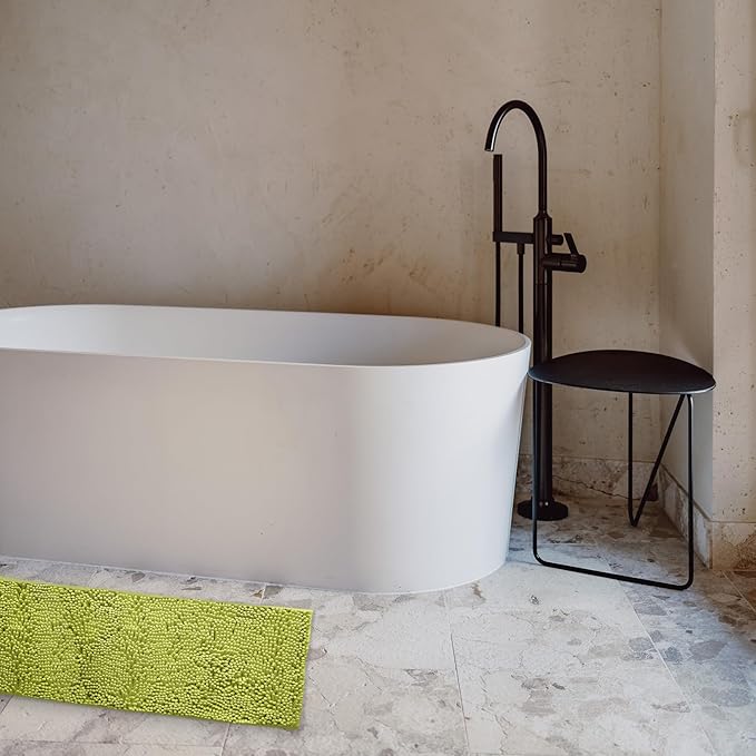 Non-Slip Bath Rug,Extra Soft Microfiber Bedroom Shag Carpet with Anti-Slip Backing,Water/Dust Absorbent Fast Dry Shower Mat,Sound Insulated Stairs Pad,Machine Washable (Lime Green,23 x 35 Inches)