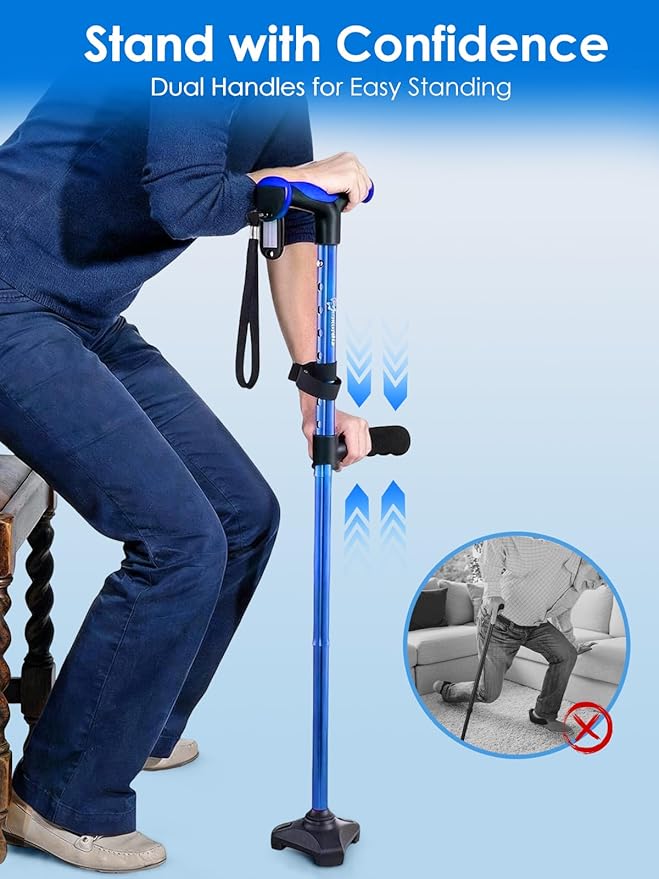 Adjustable Walking Cane for Women & Men for Stability, Self Standing Cane with Second Handle for Standing, 350lbs Heavy Duty Foldable Collapsible Folding Cane, Walking Sticks for Seniors & Adult