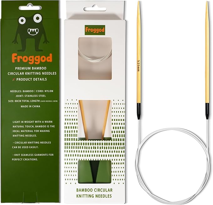 Froggod Bamboo Circular Knitting Needles Size 3 – 3.15-inch Bamboo Knitting Needle Tips, 31.5-inch Total Length, Lightweight Wooden Needles