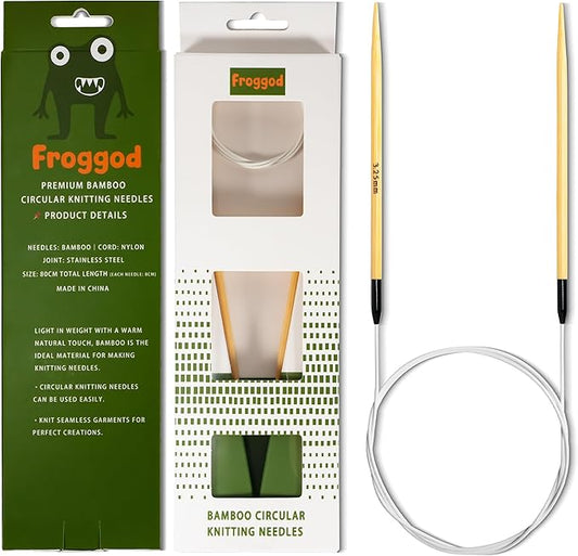 Froggod Bamboo Circular Knitting Needles Size 3 – 3.15-inch Bamboo Knitting Needle Tips, 31.5-inch Total Length, Lightweight Wooden Needles