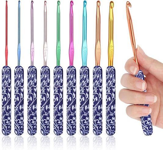 Coopay Warm Crochet Hooks Comfort Grip, Dark Blue & White Porcelain Art Handle Crochet Set for Beginners, Longer Aluminum Shaft Crochet Hook Set 2.0mm-6.0mm, Smooth Crochet Needles Set for Crochet
