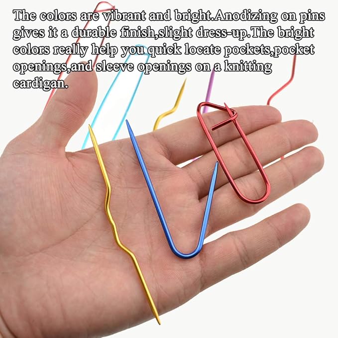 HAHIYO Needles Stitch Holders with Plastic Stitch Markers Set Sturdy Aluminum Mixed Color Safety Pin Knitting Bent Weaving Needle Hooks 9 Pieces for Sweaters Socks Yarn Sewing Crochet Embroidery