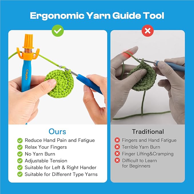 Crochet Tension Tool for Beginners, Ergonomic Yarn Guide Holder, Tension Control Crochet Helper, Comfort Handle for Left & Right Hander, Portable Crochet Accessories Gift for Crocheters & Knitters