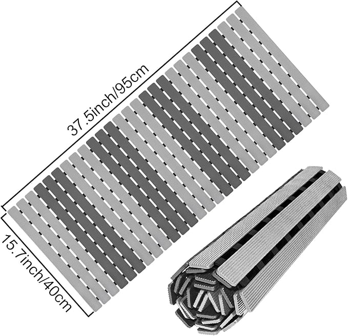 MBOSS Shower Mat Non Slip Bathtub Mats for Bathroom Shower Floor Mat Bath Mats for Shower Tub Anti Slip Shower Mat with Drain Hole and Large Suction Cups (Dark Gray Light Gray, 37.5 X 15.7 Inch)