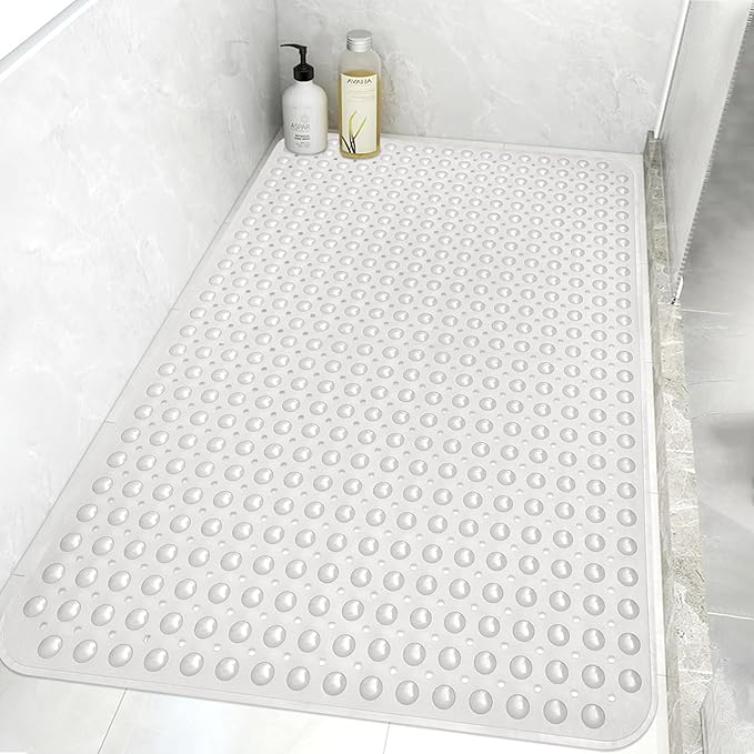 Shower Mat Non Slip: 47.2 x 31.5 Inch Extra Large TPE Shower Mats for Inside Shower - Anti Slip Shower Stall Matt with Drain Hole and Suction Cups for Elderly