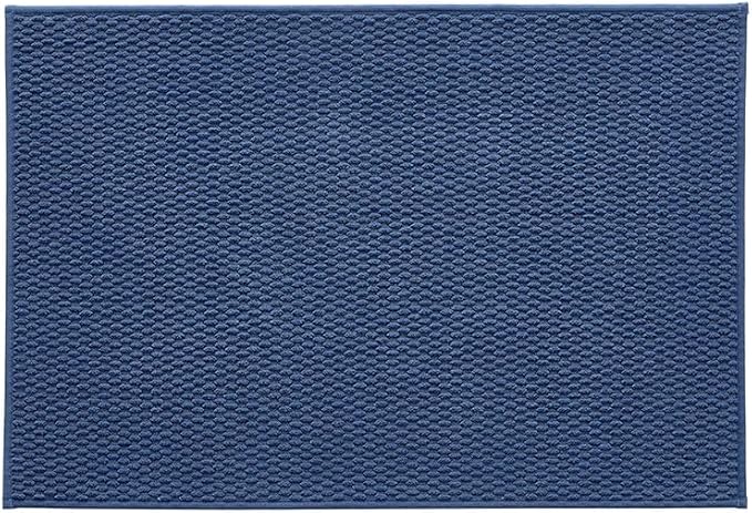 Bathroom Rugs Non Slip Washable, Super Absorbent Thin Bath Mat Quick Dry Low Pile Bathroom Rug, Navy Blue 24"x36"