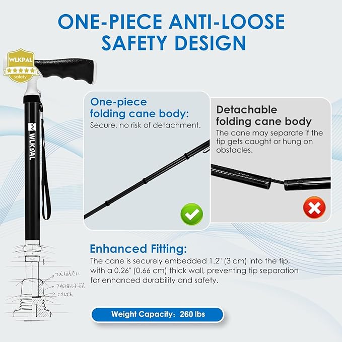 One-Button Telescopic Folding Walking Cane (Anchor Series) – Like an Umbrella | Compact, Lightweight & Travel-Friendly Folding Cane, Adjustable, All-Terrain Tips, Elegant Muted Tones