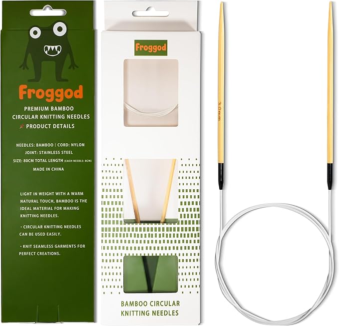 Froggod Bamboo Circular Knitting Needles Size 2.5 – 3.15-inch Bamboo Knitting Needle Tips, 31.5-inch Total Length, Lightweight Wooden Needles