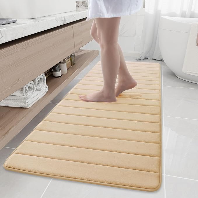 Buganda Memory Foam Bath Mat, 70" x 24", Ultra Soft and Non-Slip Bathroom Rugs, Water Absorbent and Machine Washable Bath Rug Runner for Bathroom, Shower, and Tub, Gold