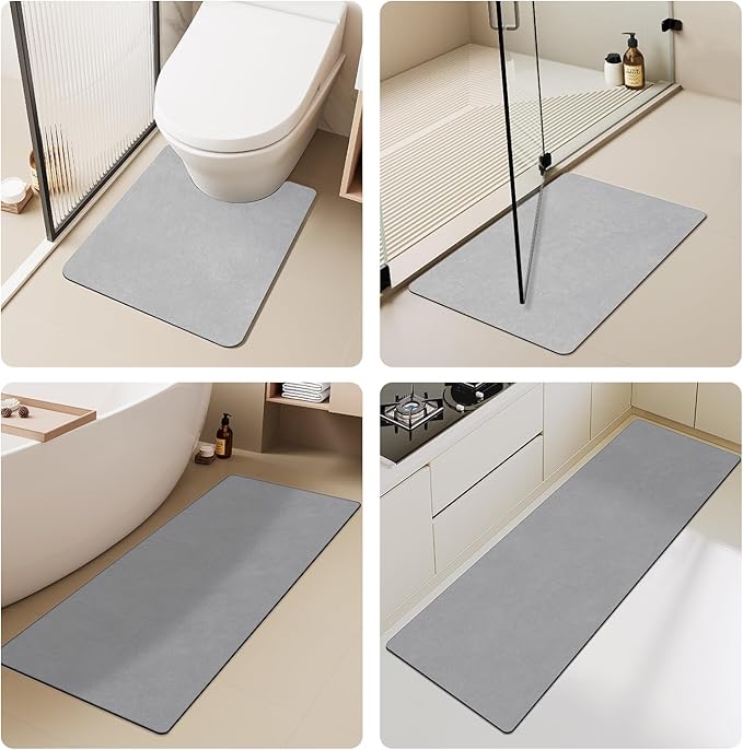Toilet Rug, Thin Toilet Rugs U Shaped Washable Non Slip Absorbent Quick Dry Low Pile Toilet Mat, 20"x24" U Shape Light Grey