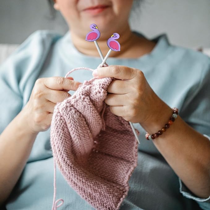 SPANSEE 4 PCS Flamingo Knitting Needle Stoppers, Knitting Needle Point Protectors, Knitting End Caps, Needle Hugger, Stitch Stoppers, Knitting Supplies fit Size 3-11 (3.25mm-8mm) Needles