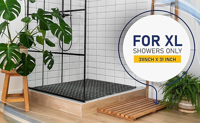 ENKOSI Extra Large Square Non Slip Shower Mat - 31 x 31-inch XL Bathroom Shower Mat - Square Shower Matts for Shower Stall Floors | Secure Suction Cups and Drain Holes (31x31 Light Blue)