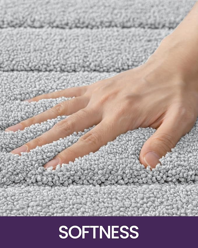 DEXI Bathroom Rug 32x20, Non Slip Washable Bath Mat for Shower Floor, Absorbent Soft Bathmat with Rubber Backing, Quick Dry Microfiber Carpet, Light Grey