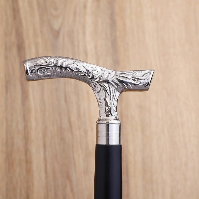 Premium Wooden Walking Cane | Beautiful Silver Plated Solid Brass Handle | Walking Stick & Crutches lacquer Polished Cane for Men and Women