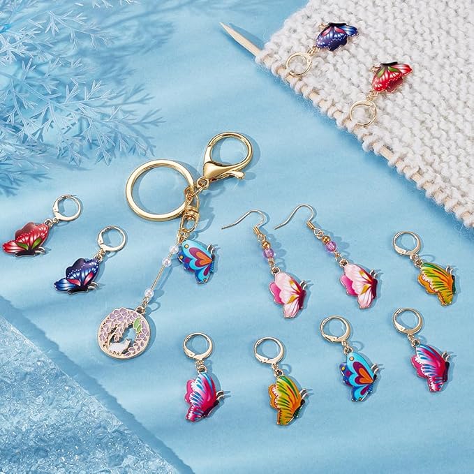NBEADS 24 Pcs Butterfly Stitch Markers, Enamel Alloy Crochet Stitch Marker Charms Removable Locking Stitch Marker for Knitting Weaving Sewing Accessories Quilting Handmade Jewelry