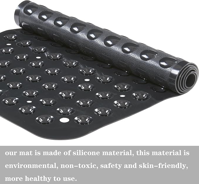 YANZIFLY Bathtub Mat for Shower: Soft Silicone Bath Mat Non Slip with Suction Cups Tub Mat for Bathroom for Family Extra Large Shower matt Machine Washable - Black
