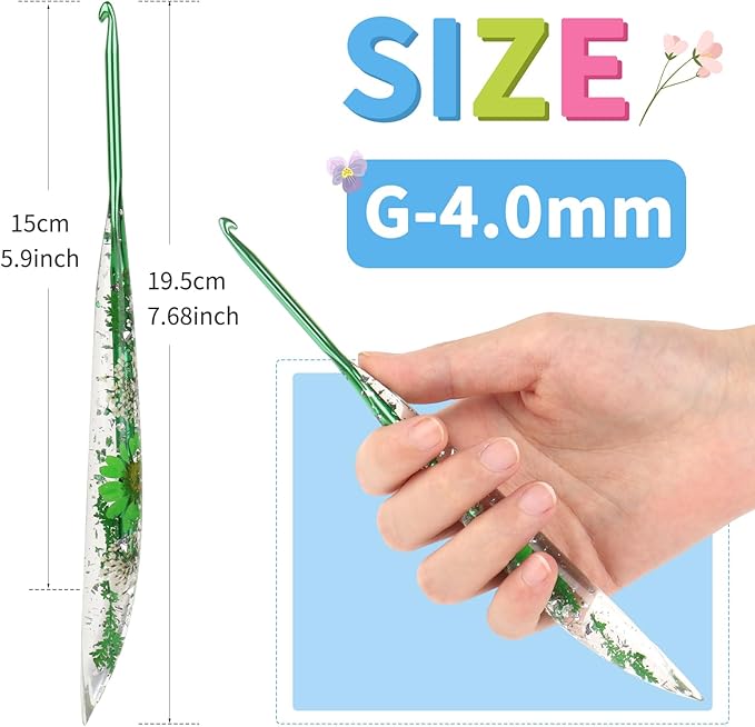 Coopay Crochet Hooks, 4mm Ergonomic Crochet Hook with Floral Plastic Grips, Stylish and Unique, Ideal for Crocheting Blankets, Dolls, Shawls, Hats, Scarves (G-4.0mm)