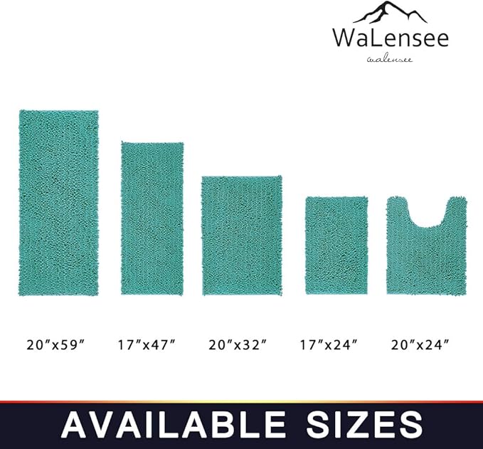 Walensee Bathroom Rug Non Slip Bath Mat (24x17 Inch Turquoise) Water Absorbent Super Soft Shaggy Chenille Machine Washable Dry Extra Thick Perfect Absorbant Best Small Plush Carpet for Shower Floor
