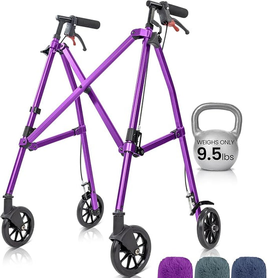 Vive Mobility Lightweight Walker for Seniors - Narrow, Folding Walker w/Wheels for Small & Tight Spaces - Light Weight for Balance, Compact Doorways, Foldable - Portable & Collapsible for Travel