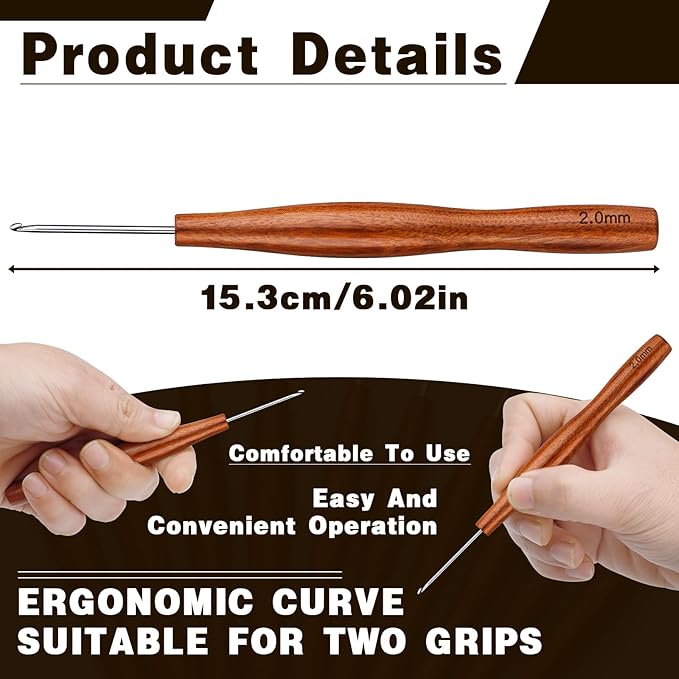 Nitlak 2mm Crochet Hook, Available in 1.5mm-6.0mm, Aluminum Ergonomic Crochet Hook with Wooden Handle for Arthritic Hands, Beginners, Knitting Needles for Christmas Gifts for Mom