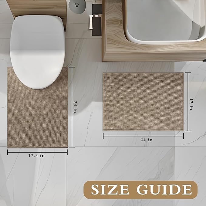 YIHOUSE Bathroom Rug Sets 2 Piece, Bathroom Mat Quick Dry, Thin Bath Rug Set,Absorbent Bath Mat for Bath Room Non Slip Washable for Toilet and Floor 17.5"x24"U+17"x24"