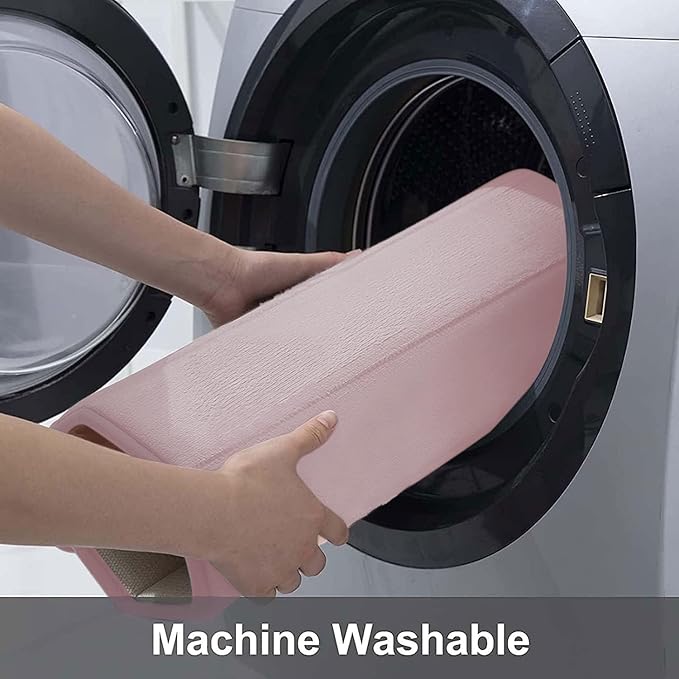 Buganda Memory Foam Bath Mat, 47" x 17", Ultra Soft and Non-Slip Bathroom Rugs, Water Absorbent and Machine Washable Bath Rug Runner for Bathroom, Shower, and Tub, Peach