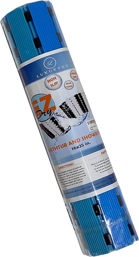 Non Slip Bathtub Mat | Double-Layered Shower Floor Mat with Suction Cups | EZ-Dry Construction | Non-Toxic, BPA, Latex, Phthalate, PVC Free (Wave)