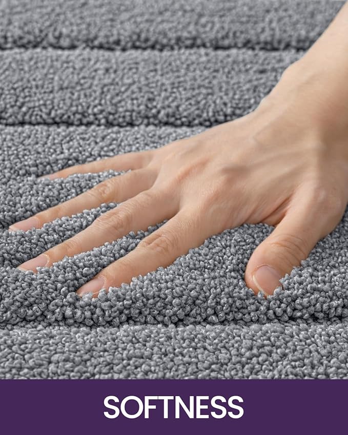 DEXI Bathroom Rug 36x24, Non Slip Washable Bath Mat for Shower Floor, Absorbent Soft Bathmat with Rubber Backing, Quick Dry Microfiber Carpet, Grey