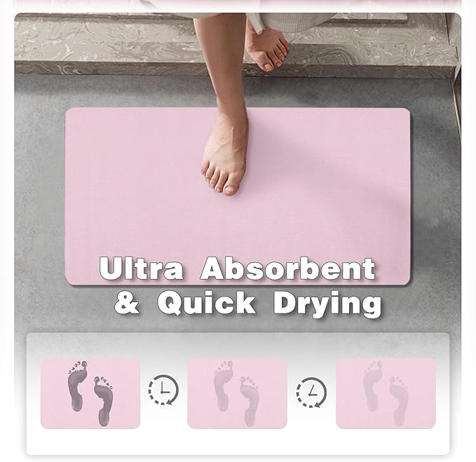 Pink Bath Mat, Bathroom Rugs Non Slip Washable Thin Absorbent Quick Dry Bath Mat Fits Under Door Bathroom Floor Mat Perfect for Bath, Shower, or Sink 20"x30" Pink