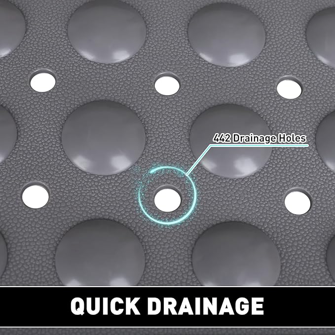 Shower Mat Non Slip: 47.2 x 31.5 Inch Extra Large TPE Shower Mats for Inside Shower - Anti Slip Shower Stall Matt with Drain Hole and Suction Cups for Elderly