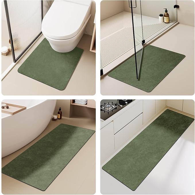 Bathroom Mat Quick Dry, Bathroom Rugs Non Slip Washable Thin Absorbent Bath Mat Fits Under Door Bathroom Floor Mat Perfect for Bath, Shower, or Sink 12"x12" Sage Green