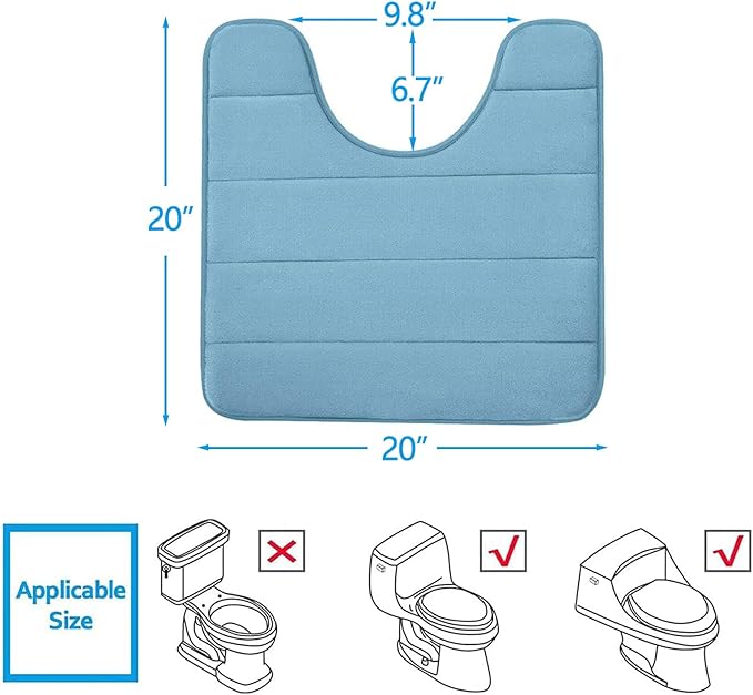 Buganda Memory Foam U-Shaped Contour Toilet Rugs, Non Slip Absorbent, Thick Soft Washable Bathroom Mat, Floor Carpet Bath Rugs Mat for Toilet Base (20" x 20", Blue)