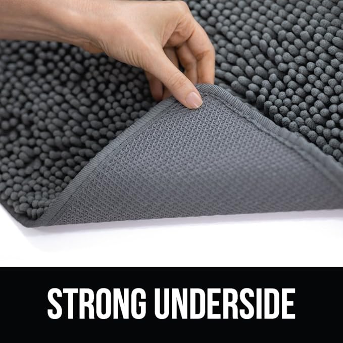 KANGAROO Bathroom Rugs, Chenille Soft Absorbent Bath Rug, Shaggy Shower Mat, Quick Dry Machine Wash Bathmat, Plush Carpet Mats for Tub, Bathtub and Room Home Decor Accessories, 60x24, Gray