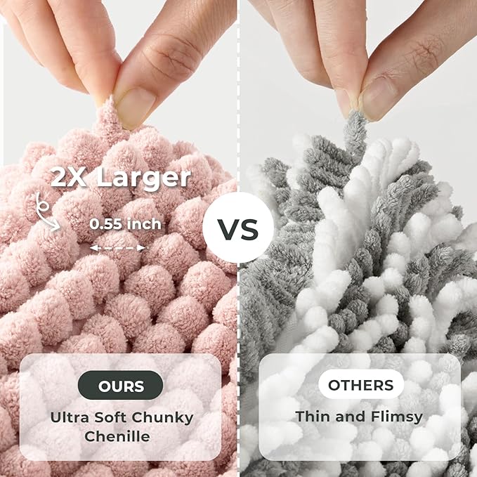 FRESHMINT Thick Chunky Chenille Bathroom Rugs 17"x24", Non Slip Bath Mat for Bathroom Floor, Large Soft Bathroom Decor Accessories, Cute Shower Mat Water Absorbent, Washable, Dusty Pink