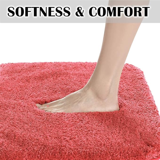 Suchtale Shaggy Bath Mat - Non Slip, Water Absorbent, Soft Microfiber, Machine Washable, Thick Plush (20 x 32 Living Coral)