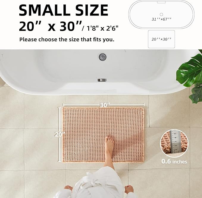 Waffle Bath Mat, Boho Bathroom Rugs Non Slip Washable Super Absorbent Quick Dry Bath Mat Farmhouse Bathroom Decor, 30"x20" Light Peach