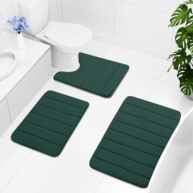 Buganda Memory Foam Bath Mat, 55" x 24", Ultra Soft and Non-Slip Bathroom Rugs, Water Absorbent and Machine Washable Bath Rug Runner for Bathroom, Shower, and Tub, Dark Green