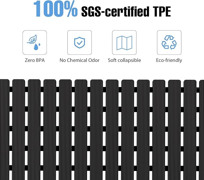 Shower Mat Non-Slip Bath Mat for Tub and Shower Stall,200+ Suction Cups with Drain Holes, Quick Dry Machine Washable, Extra Grip for Elderly and Baby, Bathroom Essentials 24x24 Inch(Black)