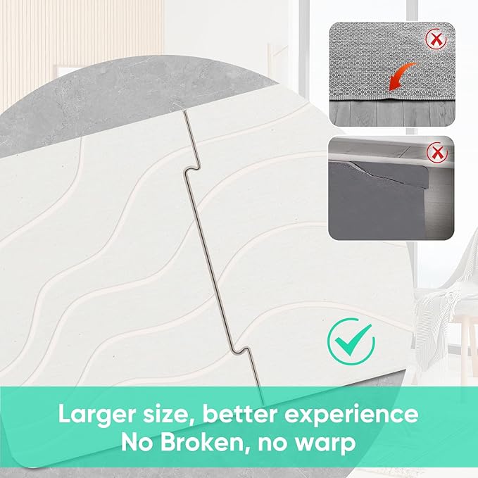 32 * 20 Stone Bath Mat Large Diatomaceous Earth Non-Slip Stone Shower Mat,Diatomite Bath Mat for Bathroom Floor -Natural, Easy to Clean White