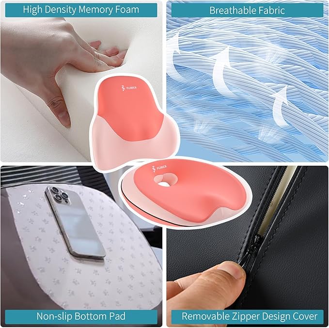 FLORICH Memory Foam Car Seat Cushion and Lumbar Support Pillow, Soft Butt Pillow for Tailbone Relief, Cute Drivers Seat Cushion for Long Driving Travel