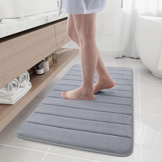 Buganda Memory Foam Bath Mat, 44" x 24", Ultra Soft and Non-Slip Bathroom Rugs, Water Absorbent and Machine Washable Bath Rug Runner for Bathroom, Shower, and Tub, Medium Grey