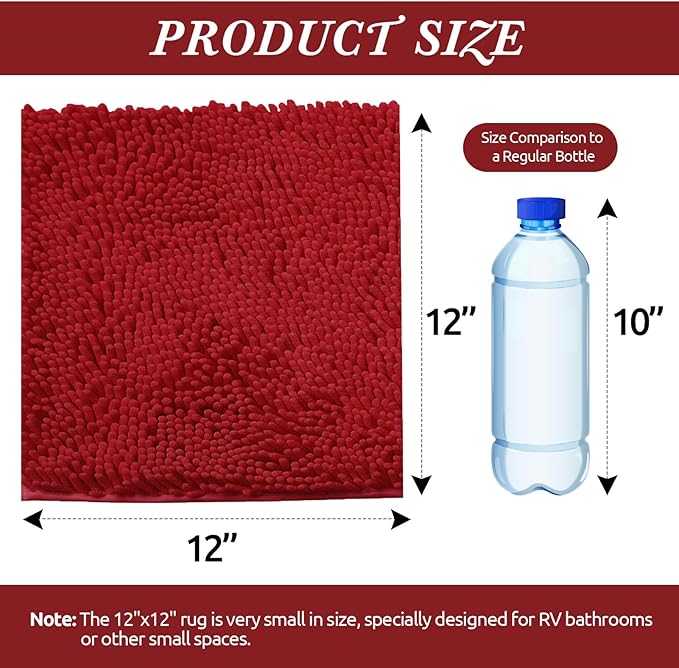 Non-Slip Bath Rug,Extra Soft Microfiber Bedroom Shag Carpet with Anti-Slip Backing,Water/Dust Absorbent Fast Dry Shower Mat,Sound Insulated Stairs Pad,Machine Washable (Red,12 x 12 Inches)