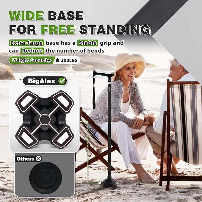 BigAlex Lightweight Collapsible Walking Cane with Soft Comfortable TPR Handle for Seniors and Elderly Adults, Larger Handle for Comfort, Adjustable Support Stick, Portable Travel Aid for Men & Women