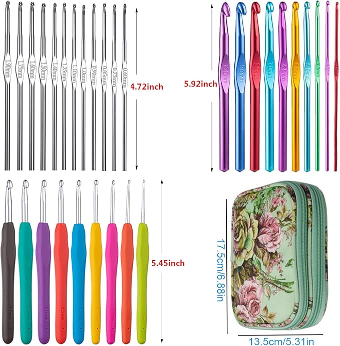 Weabetfu 102pcs Crochet Hooks Set Crochet Hook Kit with Case Ergonomic Crochet Needles for Arthritic Hands and Crochet Accessories Complete Crochet Set for Beginners & Experieced Crochet Lovers