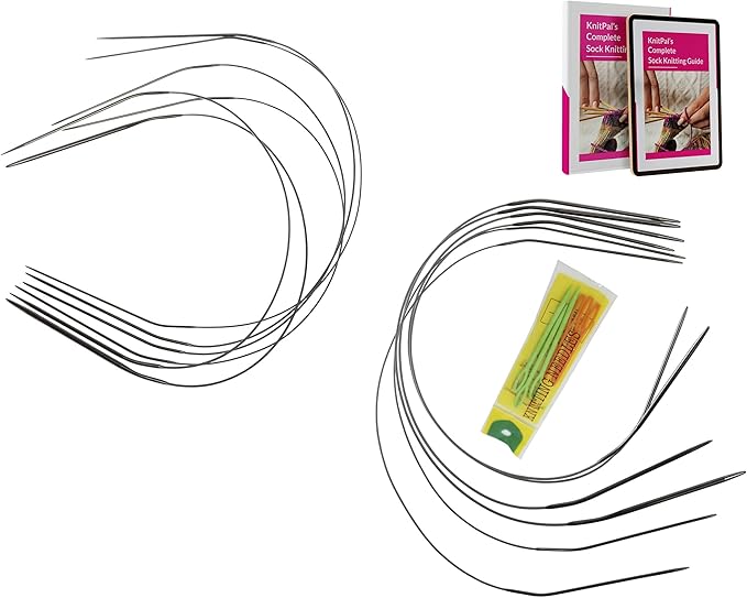 KnitPal 16-in(40cm) Metal Circular Knitting Needles Set Two Circular Method - 12 Pcs, 6 US Sizes: 0/2mm,1/2.25mm,1.5/2.5mm,2/2.75mm,3/3.25mm,4/3.5mm - Free Patterns & eBook for Knitters