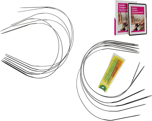 KnitPal 16-in(40cm) Metal Circular Knitting Needles Set Two Circular Method - 12 Pcs, 6 US Sizes: 0/2mm,1/2.25mm,1.5/2.5mm,2/2.75mm,3/3.25mm,4/3.5mm - Free Patterns & eBook for Knitters