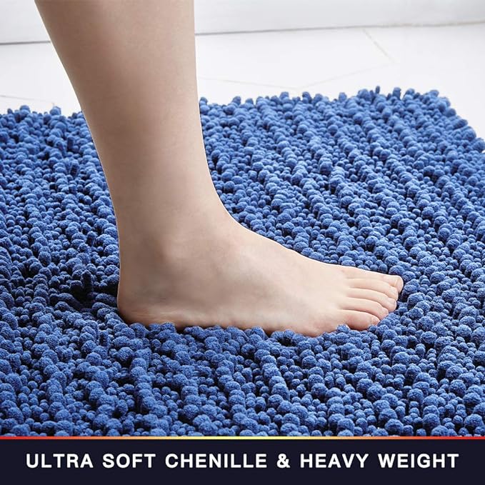 Walensee Large Bathroom Rug Non Slip Bath Mat (72x24 Inch Dark Blue) Water Absorbent Super Soft Shaggy Chenille Machine Washable Dry Extra Thick Perfect Absorbant Best Plush Carpet for Shower Floor