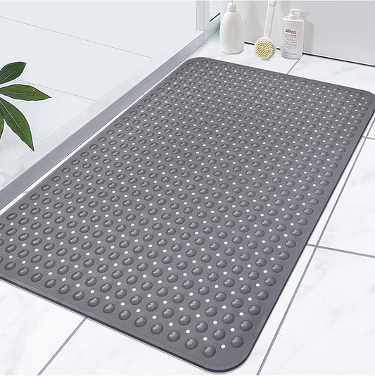 Extra Large Shower Mat, Yonala 47.2 x 31.5 Inch Non Slip Shower Mats for Inside Shower with Drain Hole and Suction Cups, Soft Trimmable TPE Anti Slip Shower Mat for Walk in Shower Stall, Heavy Mat