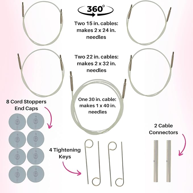 Lykke Cypra 5 in. Complete Set US Sizes US 3, 4, 5, 6, 7, 8, 9, 10, 10.5, 11, 13, 15 Interchangeable Circ. Knitting Needles for DK, Worsted, Chunky Yarns, Copper, 5 Cords, Black VS Case, Project Bag