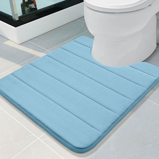 Buganda Memory Foam U-Shaped Contour Toilet Rugs, Non Slip Absorbent, Thick Soft Washable Bathroom Mat, Floor Carpet Bath Rugs Mat for Toilet Base (24" x 20", Blue)